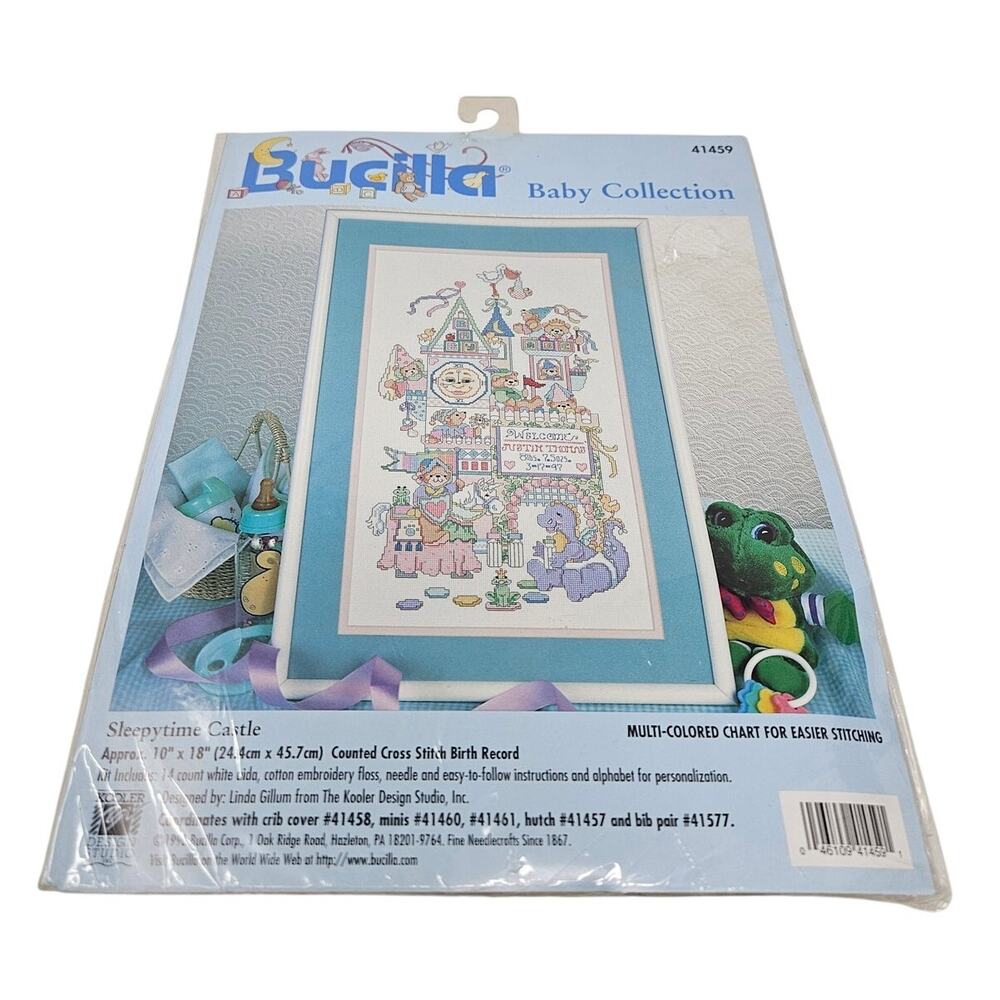NEW Vintage 90s Bucilla Sleepytime Castle Baby Cross Stitch 10x18 Nursery